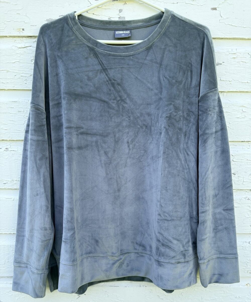 32 Degrees Heat Womens Top Sweatshirt Velvet Stretch Large Gray Velour Comfort